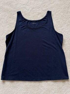 Eileen Fisher Navy Blue Tank Top Cami Shirt Size L Viscose Blend Chic Spring